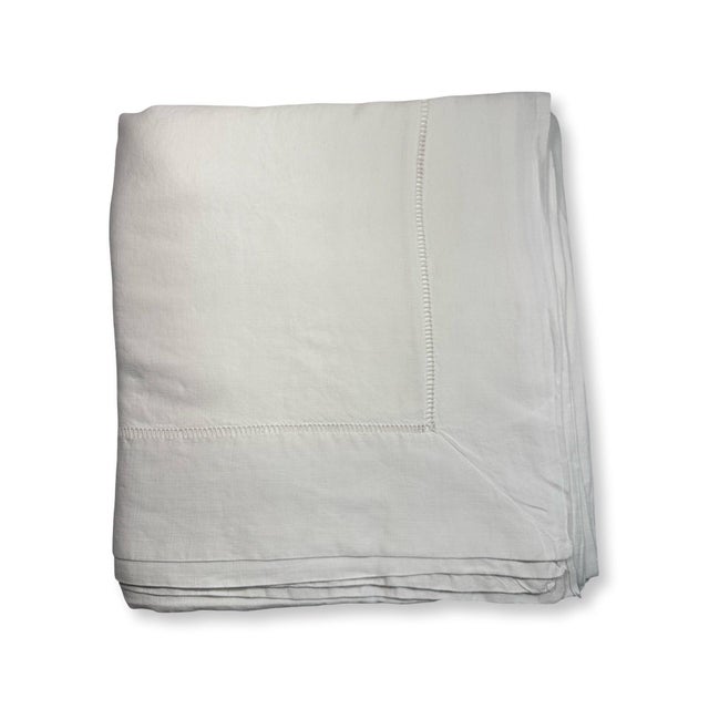 French Antique French Fine Linen Top Sheet, Handworked Ladderwork With Mitered Corners, No Monogram For Sale - Image 3 of 9