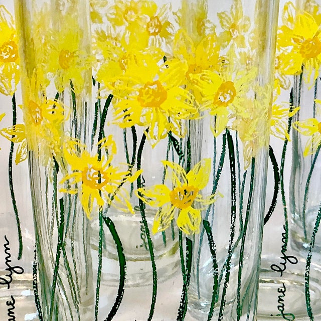 1970s Vintage Boho Chic Daffodils Jane Lynn Glassware - Set of 6, After Georges Briard For Sale - Image 13 of 14