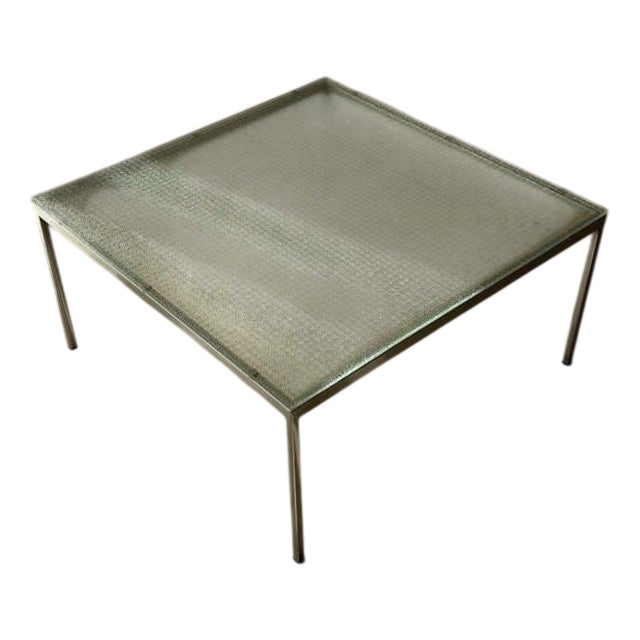 Minimalist Stainless Steel Coffee Table with Wired Glass, 1960s For Sale