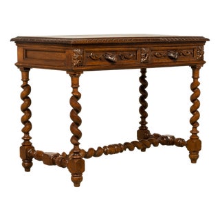 Late 19th Century French Henry II Carved Oak Writing Desk For Sale