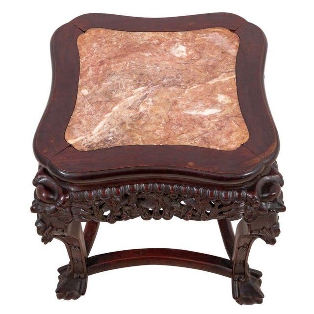 Chinese Hardwood and Marble Low Pedestal Table For Sale - Image 4 of 4