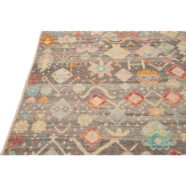 Modern Boho Gray Moroccan Style Handmade Multicolor Pattern Wool Rug For Sale In New York - Image 6 of 10
