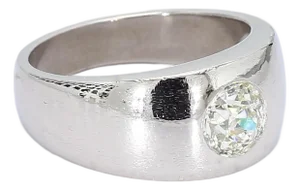Platinum Signet Ring With .8ct Diamond Center - Size 7.5