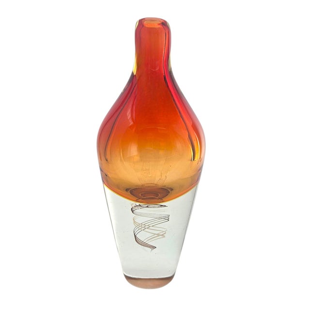 Murano-Style Sommerso Art Glass Vase With Amber Overlay and Internal Swirl, 12" For Sale - Image 9 of 10
