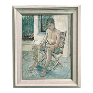 1950s Portrait Painting of a Young Man by Marguerite Lacroix, Framed For Sale