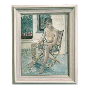 1950s Portrait Painting of a Young Man by Marguerite Lacroix, Framed