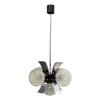 Mid-Century Modern Chrome Plating and Glass Pendant Lamp, 1970s For Sale