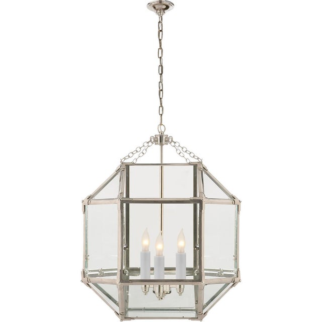 Transitional Suzanne Kasler for Visual Comfort Signature Morris Medium Lantern in Polished Nickel with Clear Glass For Sale - Image 3 of 4