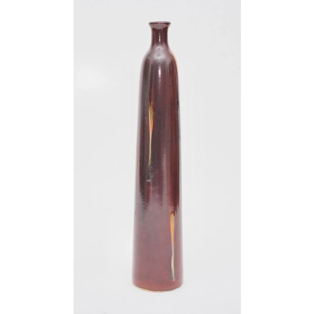 Mid-Century Modern Vintage 18" Tall Lava Glaze Studio Pottery Vase - Marked and Numbered For Sale - Image 3 of 7