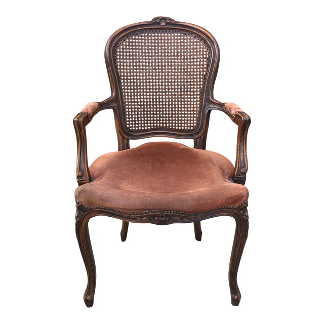 Antique Louis XV Style Cane Back Carved Wood Bergere Chair Chairish