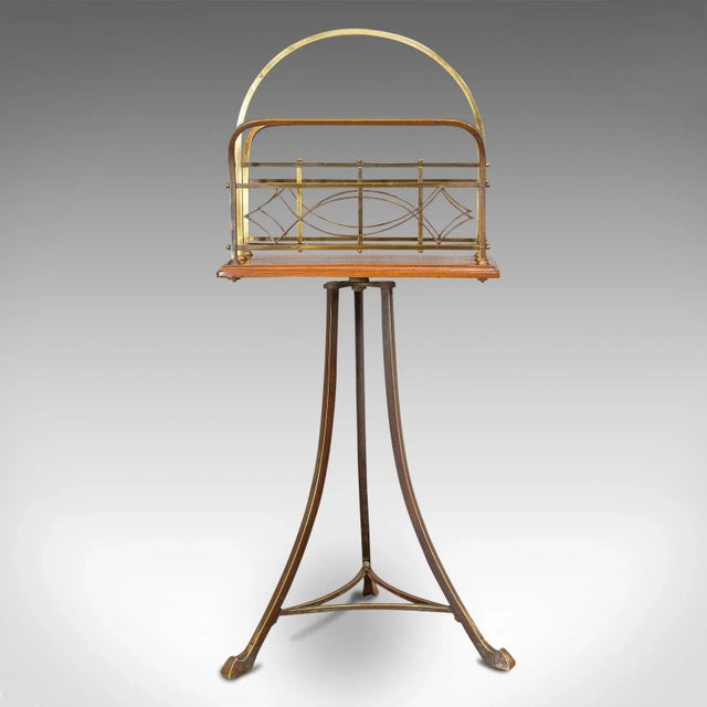 1900s Victorian Brass and Walnut Newspaper Stand For Sale - Image 6 of 11