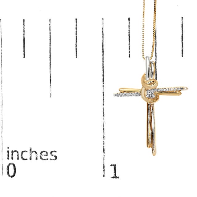 Early 21st Century 10K Two-Tone Yellow & White Gold Diamond-Accented Cross 18" Pendant Necklace (J-K Color, I2-I3 Clarity) For Sale - Image 5 of 5