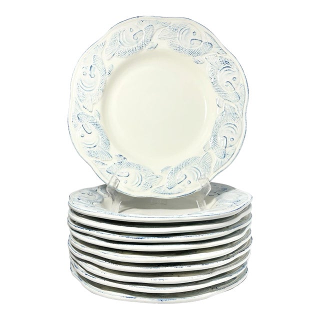 Pottery Barn “Oceanside” 10 Large Ceramic Pasta Soup All Purpose Rim Bowls For Sale