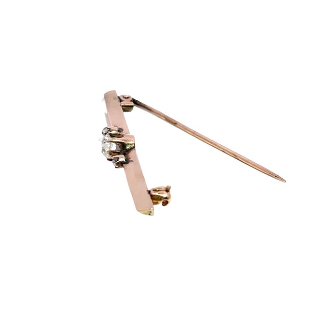 Modern 14k Yellow Gold Diamond Vintage Brooch For Sale - Image 3 of 9