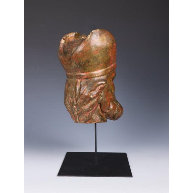 Polychrome Carved Bishop Bust, Continental Ecclesiastical Fragment, 1790, Limewood For Sale - Image 16 of 18