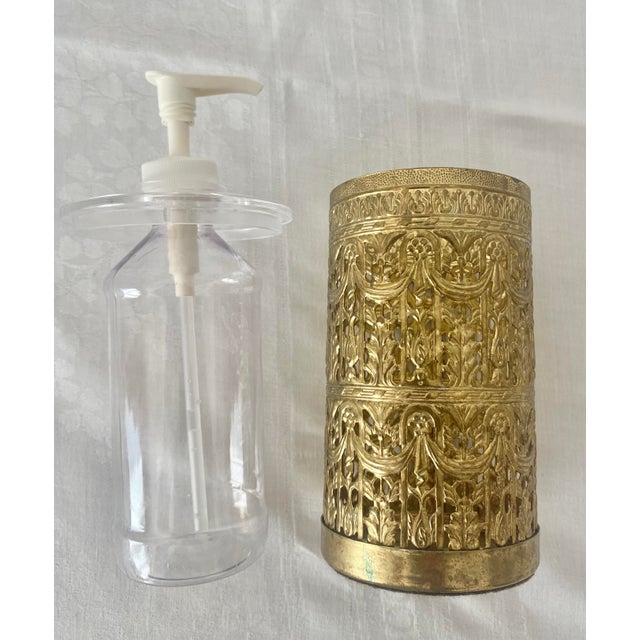 Metal Vintage Hollywood Regency Gold Tone Ormolu French Drape Filigree Soap Dispenser For Sale - Image 7 of 11