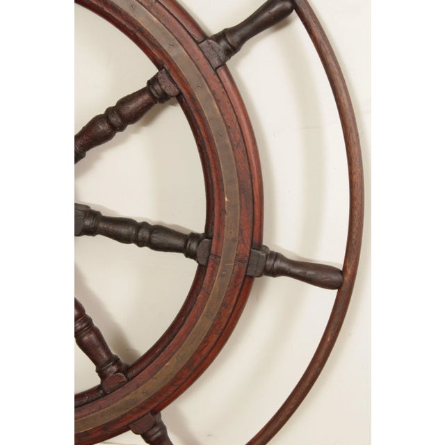 Wood Antique Nautical 52 Inch Wooden Ships Wheel For Sale - Image 7 of 12