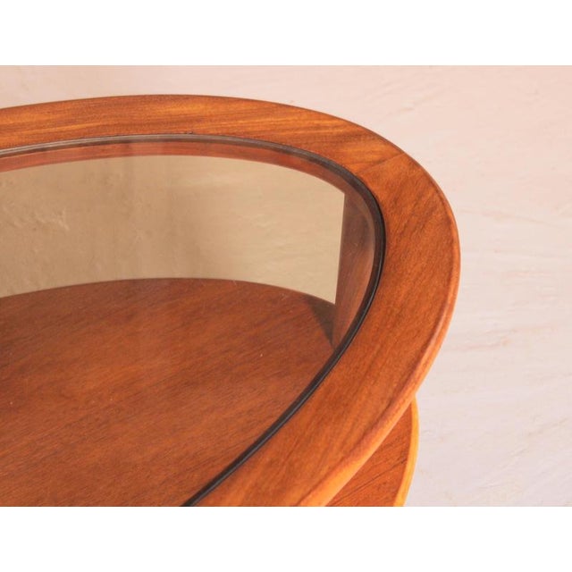 1970s Mid-Century Oval Teak 2-Tier Coffee Table with Smoked Glass Top and Brass Feet from G-Plan, 1970s For Sale - Image 5 of 11