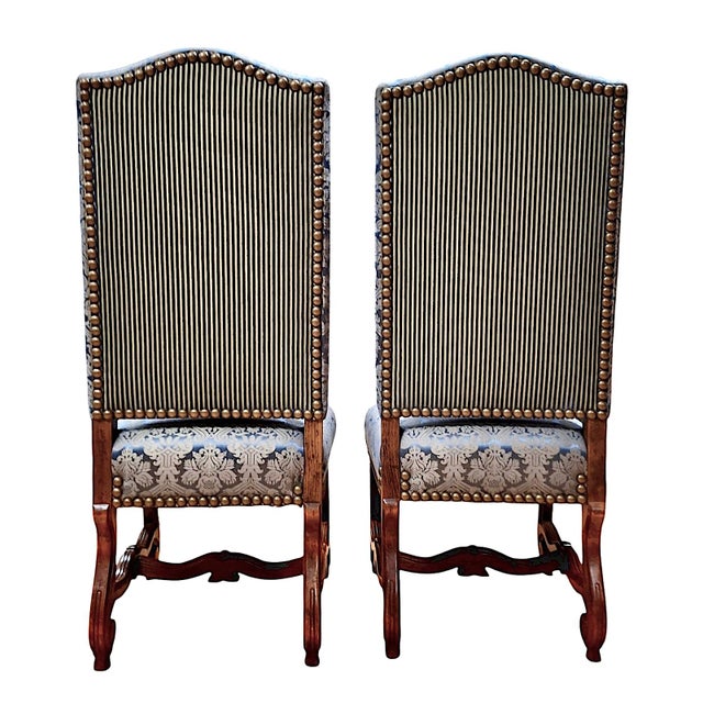 French Pair of Louis XIII-style “Os De Mouton” Upholstered Side Chairs For Sale - Image 3 of 11