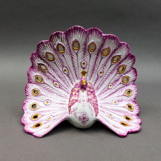 Mid-Century Modern Mid 20th Century Capodimonte Manifattura Porcellane Artistiche Italy Porcelain Peacock Sculpture For Sale - Image 3 of 8