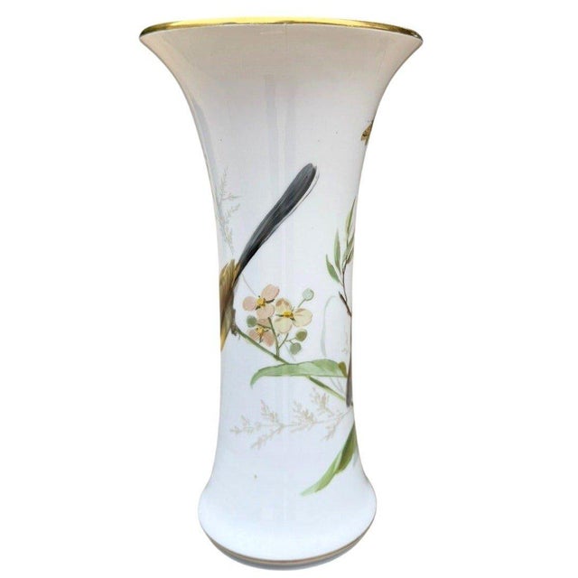 Ceramic Antique Meissen c.1890-1910 Hand Painted Bird & Butterfly Porcelain Trumpet Vase For Sale - Image 7 of 17