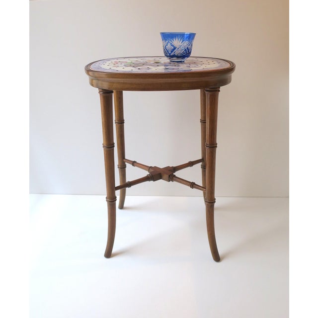 Brown English Faux-Bamboo Mahogany Accent Drinks Table With Porcelain Top, Circa Early-20th C For Sale - Image 8 of 14
