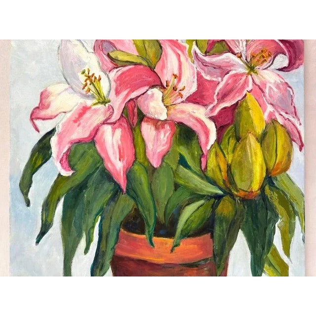 Square Impasto Floral Painting of Lilies For Sale - Image 9 of 18