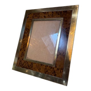 Burl Wood and Brass Picture Frame For Sale