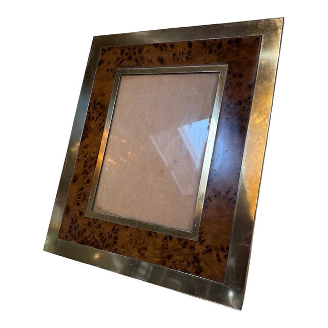 Burl Wood and Brass Picture Frame For Sale