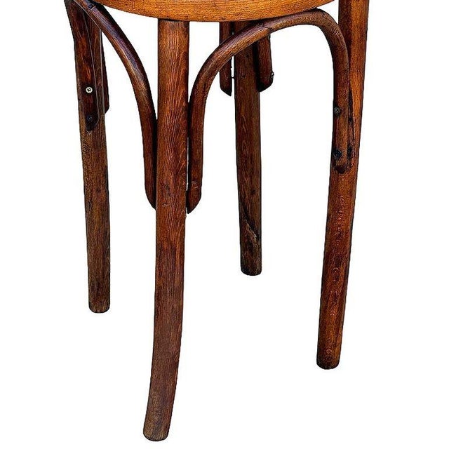 Brown Late 19th Century Victorian Vienna Bent Oak & Cane Low Stool Attributed Thonet For Sale - Image 8 of 8