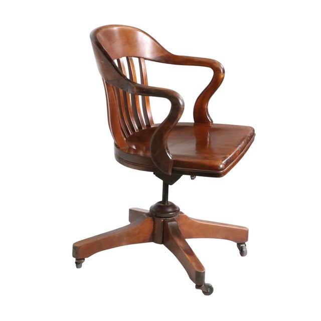 The Sikes Co., PA Early 20th Century Classic Bank of England Jury Style Swivel Tilt Office Desk Chair by Sikes For Sale - Image 4 of 14