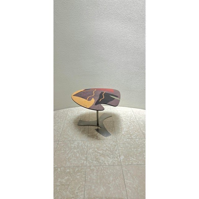 1990s Carlo Malnati Post-Modern Italian Inlay Marquetry Side Table Organic Shapes 90s Blob Design For Sale - Image 5 of 8
