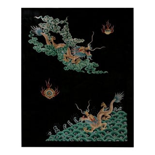 Magnificent Black Background With Dragons & Flaming Pearls Antique Chinese Art Deco Rug by Nichols Workshop For Sale