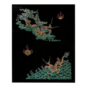 Magnificent Black Background With Dragons & Flaming Pearls Antique Chinese Art Deco Rug by Nichols Workshop