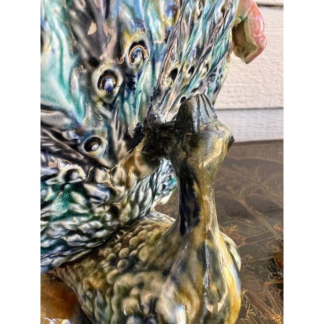 Antique French Majolica Jardinière Planter Peacock Onnaing Large Cache Pot C1880 For Sale - Image 13 of 18
