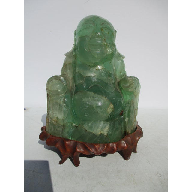 Vintage Chinese Fluorite Hotei Buddha on Wooden Stand For Sale - Image 10 of 12