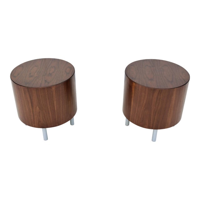 MidCentury Modern Style Kimball Villa Round Walnut Wood Drum Side