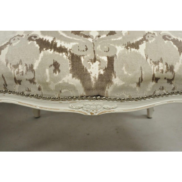 Vintage French Country Louis XV Style White Distress Painted Arm Chairs - A Pair For Sale - Image 11 of 12