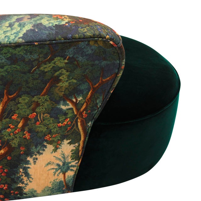 Mid-Century Modern Green and Forest Motif Curved Sofa and Armchair, France, Set of 2 For Sale - Image 13 of 15