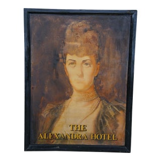 Antique English Tin Portrait Painting Queen Alexandra of Denmark Pub Art Sign 48" For Sale