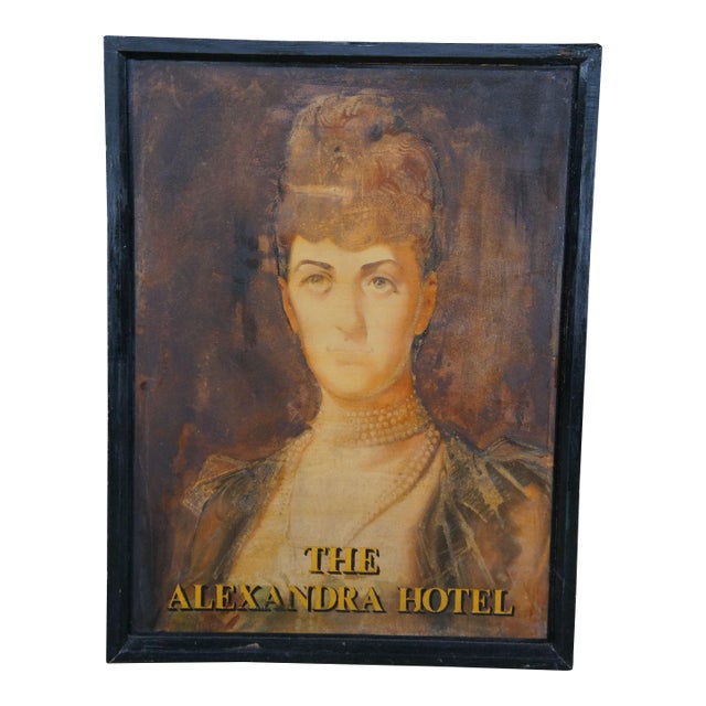 Antique English Tin Portrait Painting Queen Alexandra of Denmark Pub Art Sign 48" For Sale
