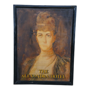 Antique English Tin Portrait Painting Queen Alexandra of Denmark Pub Art Sign 48"