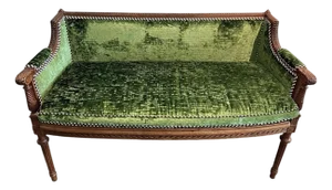 Antique Louis XVI Emerald Green Silk Velvet Sofa Settee