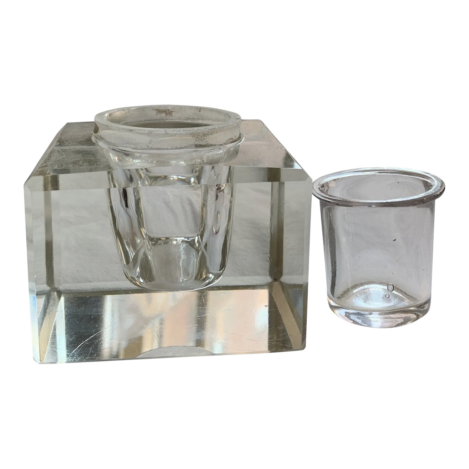 Mid-20th Century Crystal Glass Inkwell With Ink Cup | Chairish
