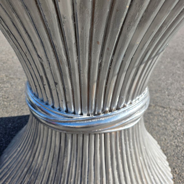 Late 20th Century Vintage Italian Postmodern Sculptural Fluted Silver Pedestal Dining Table With Glass Top, Circa 1980s–1990s For Sale - Image 5 of 8