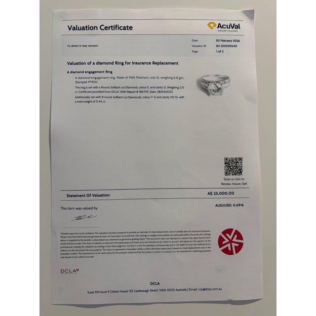 Silver Dcla Platinum Diamond Engagement Ring 2.60ct 6.8g, Size 8.5 For Sale - Image 8 of 9