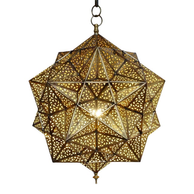 Vintage Brass Origami Star Pendant Light Small For Sale