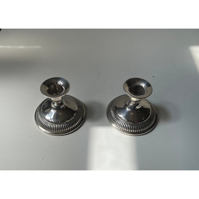 Art Deco Danish Low Silver Candleholders, 1950s, Set of 2 For Sale - Image 3 of 9