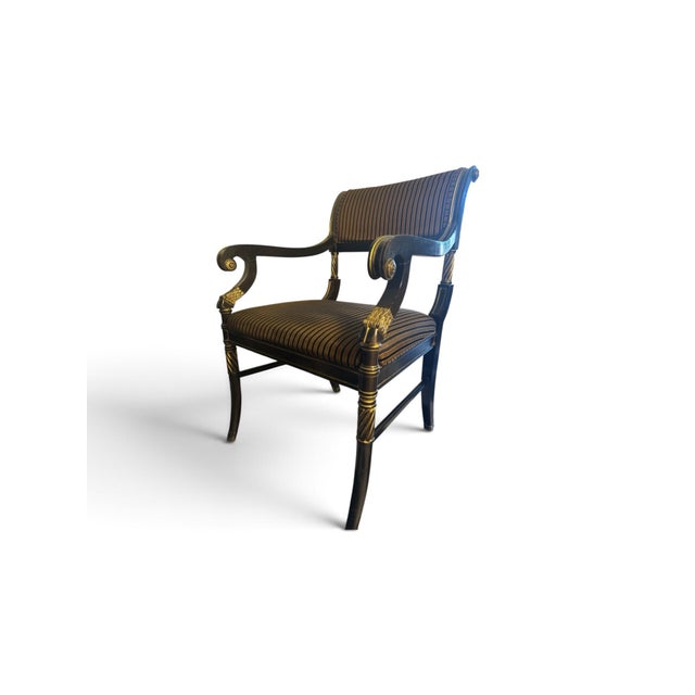 Wood Vintage Shelby Williams Regency Ebonized & Gilt Armchair For Sale - Image 7 of 11