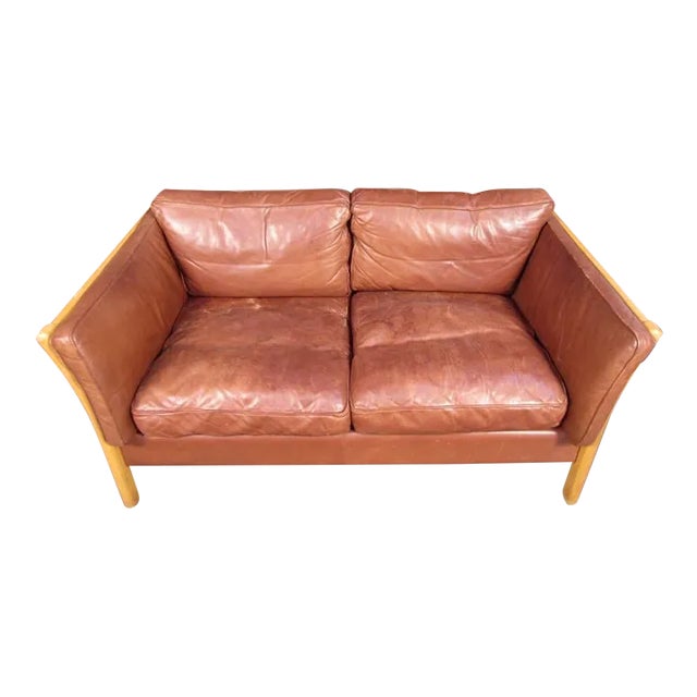 Vintage Leather Loveseat For Sale